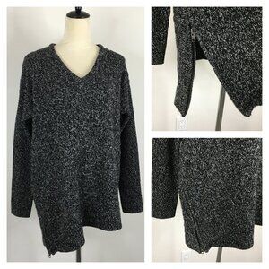 ATHLETA Black White Specks Wool & Cashmere Knit Zip Asymmetric Hem Sweater